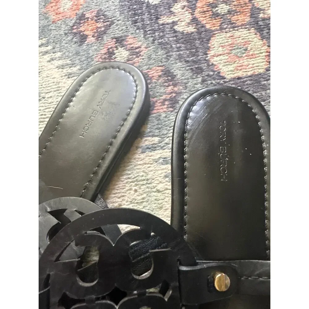 Tory Burch Miller Black Leather Sandals Gold Hardware Women’s Size 9